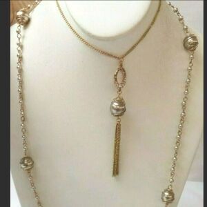 5/$21 ❤️ GOLD AND RHINESTONE BEADED TASSEL DOUBLE LAYER NECKLACE
